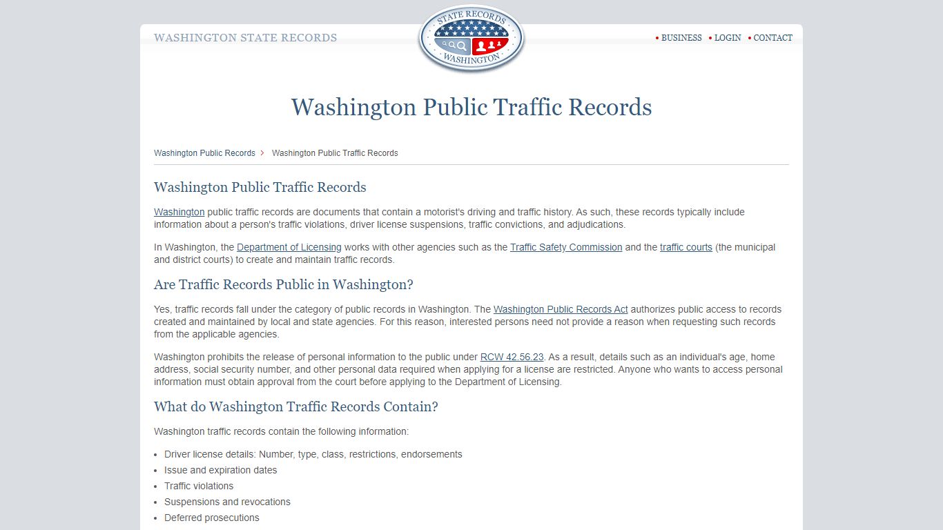 Washington Public Traffic Records | StateRecords.org
